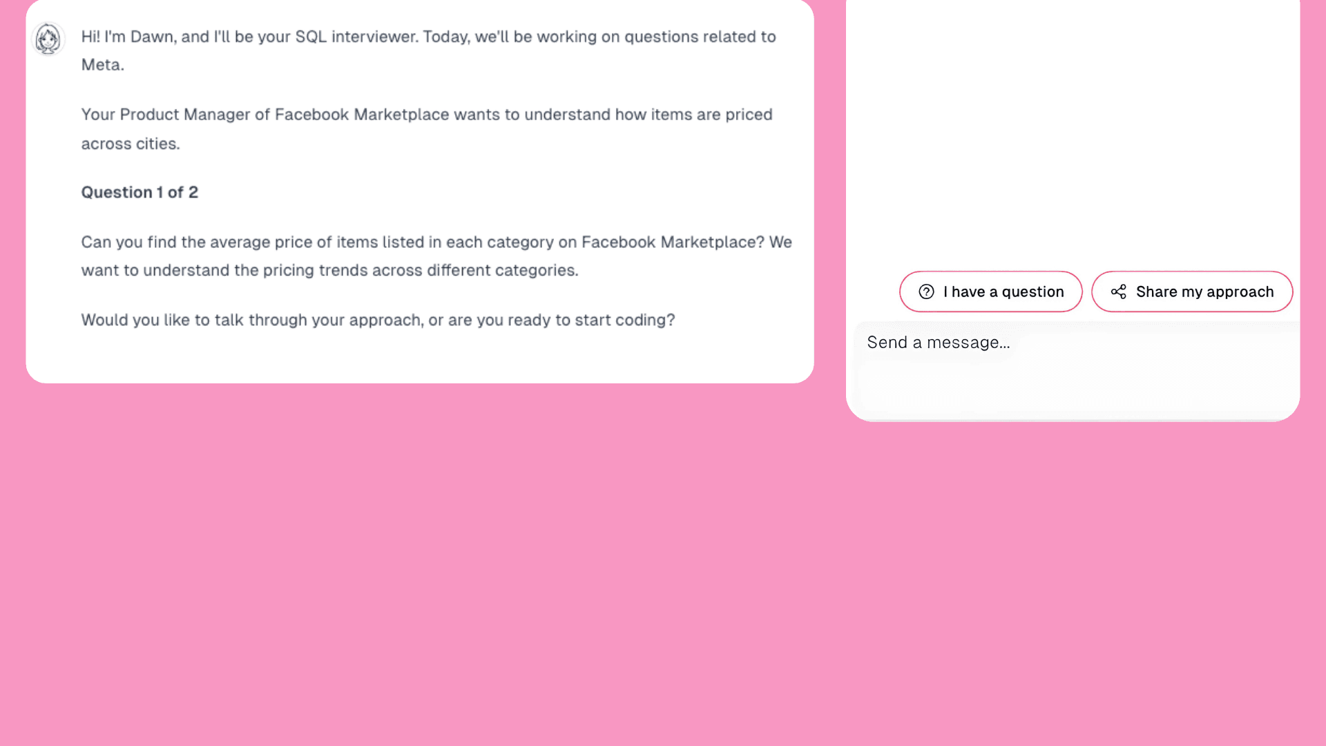 Screenshot showing conversation with Dawn AI about problem approach